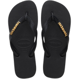 Women's Top Logo Metallic Flip Flops - Black/Black