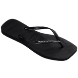 Women's Slim Square Logo Metallic Flip Flops - Black/Silver