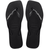 Women's Slim Square Logo Metallic Flip Flops - Black/Silver